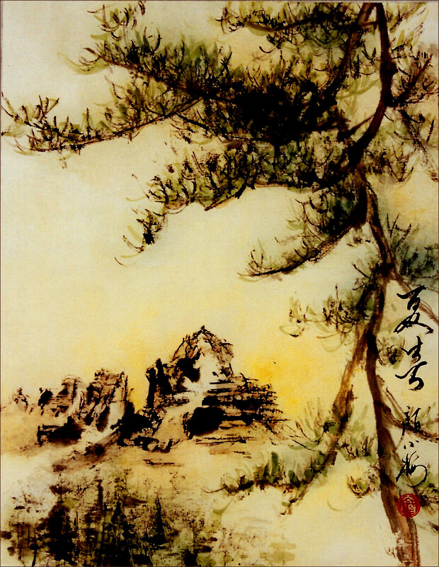 Montagnes Rocheuses, Paysages canadiens, Flux de printemps, Peinture chinoise par Ngan Siu-Mui 1996