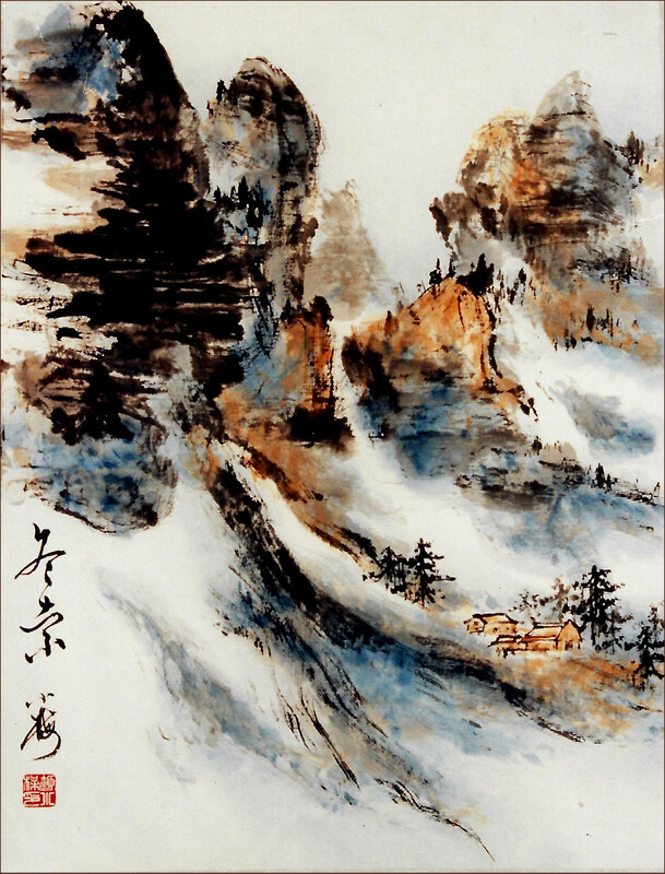 Montagnes Rocheuses, Paysages canadiens, Désolation hivernale, Peinture chinoise par Ngan Siu-Mui 1996
