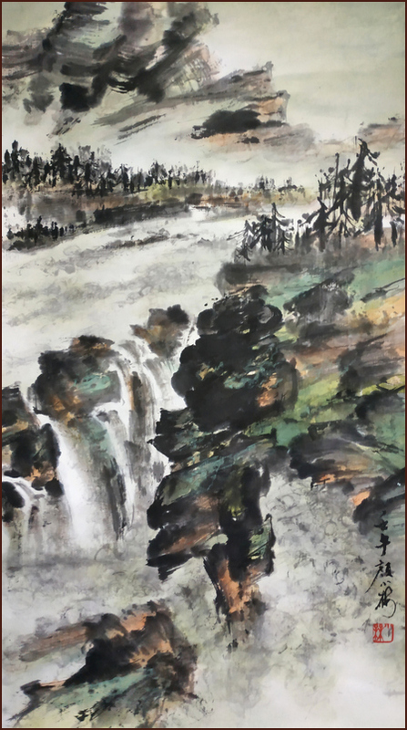 Ngan Siu-Mui's Landscape Painting, Rocky Mountain, Canada, Spring Water, 2002