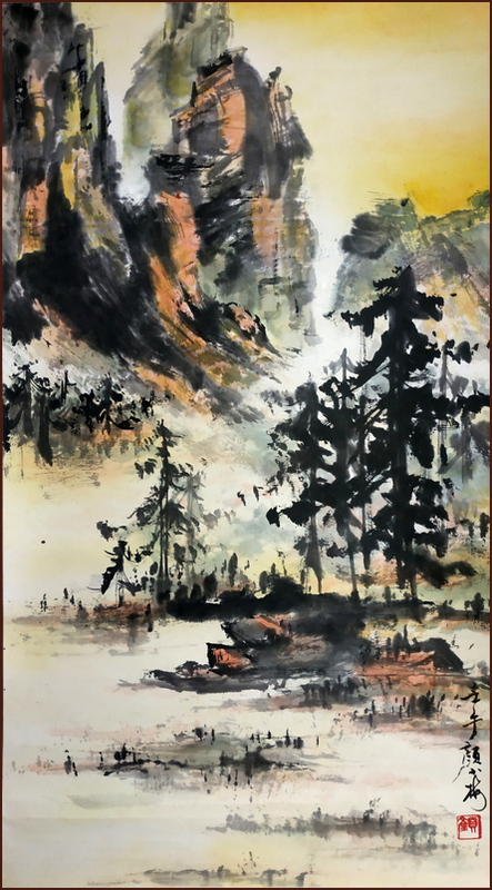 加拿大山水之夏炎加拿大洛磯山 ~ 02, 顏小梅國畫, 嶺南畫派風格