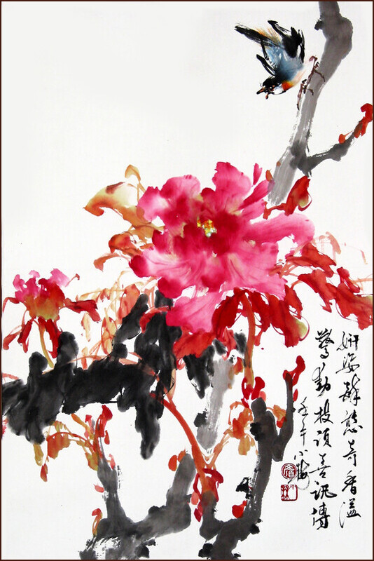 牡丹小鳥, 顏小梅國畫