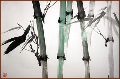 Bamboo – Chinese Watercolor Painting in Lingnan style by Danièle Grenier (NganSiuMui.com)