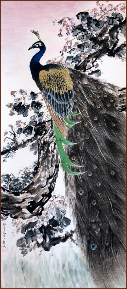 Peacock – Chinese Watercolor Painting in Lingnan style by Hong Tong-Keung (NganSiuMui.com)